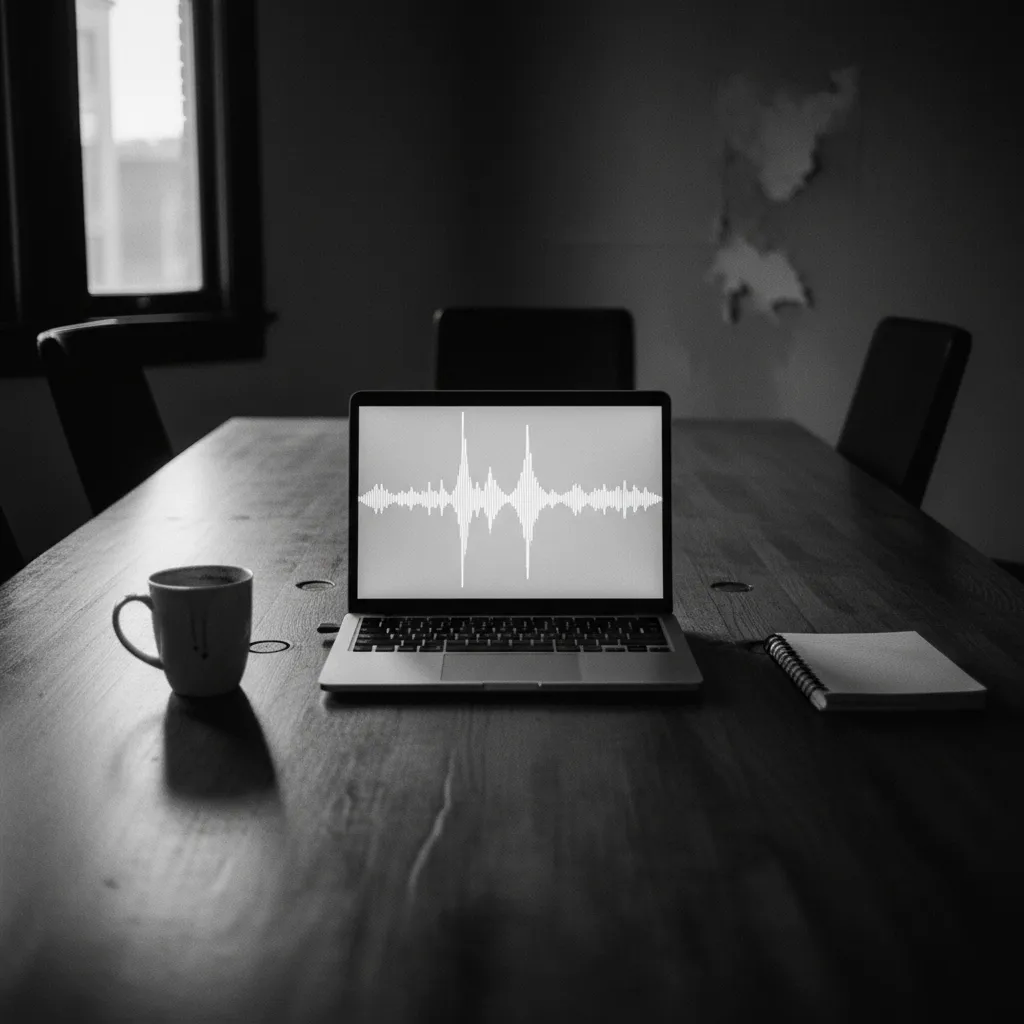 Language learner reviewing AI pronunciation report after a business meeting