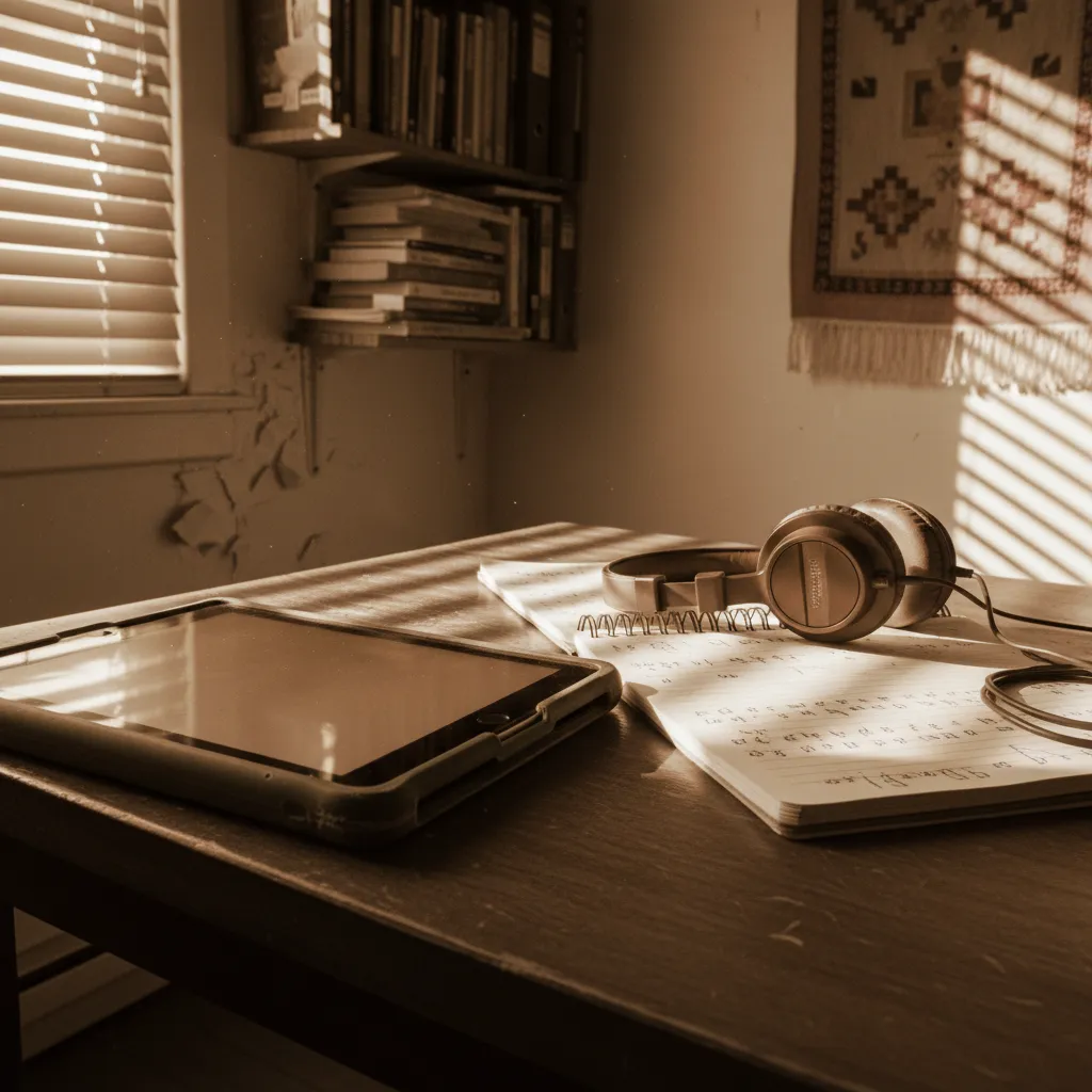 Learner practicing an endangered language with an AI conversation tool on a tablet
