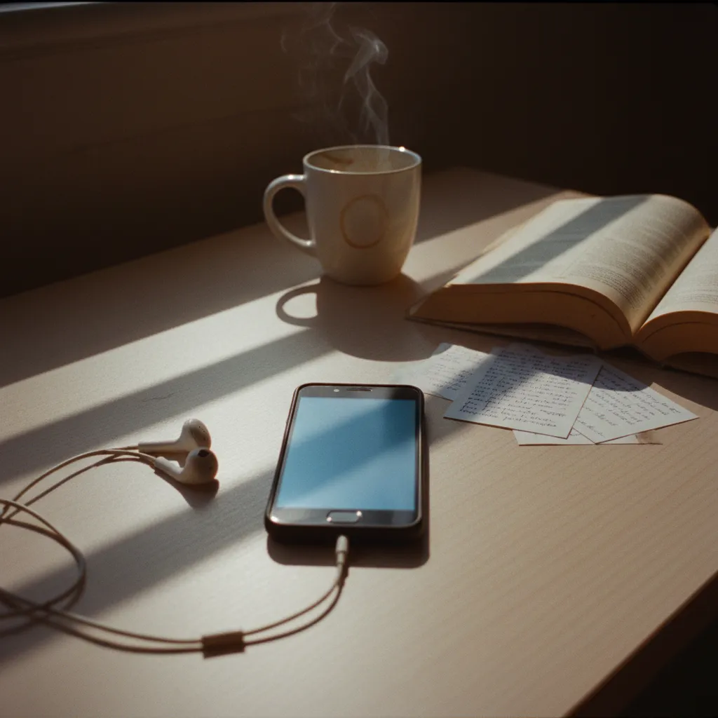 Person using a language maintenance app with adaptive AI feedback on a smartphone