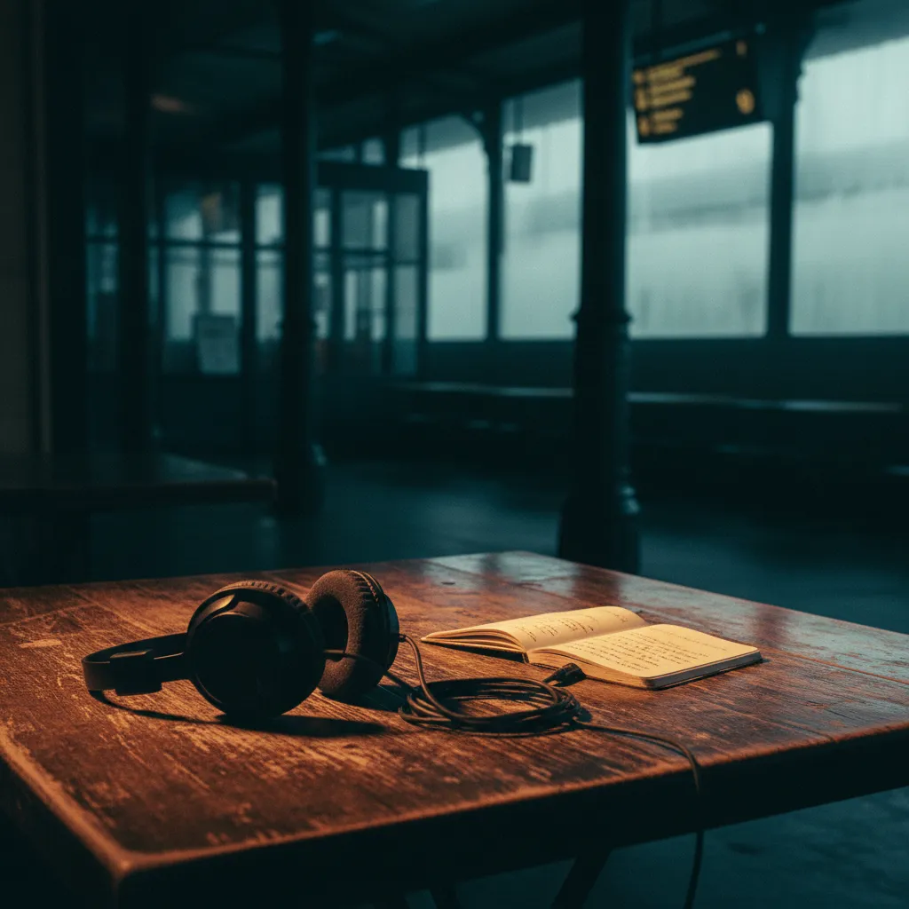 Language learner practicing AI listening comprehension with headphones and adaptive difficulty interface