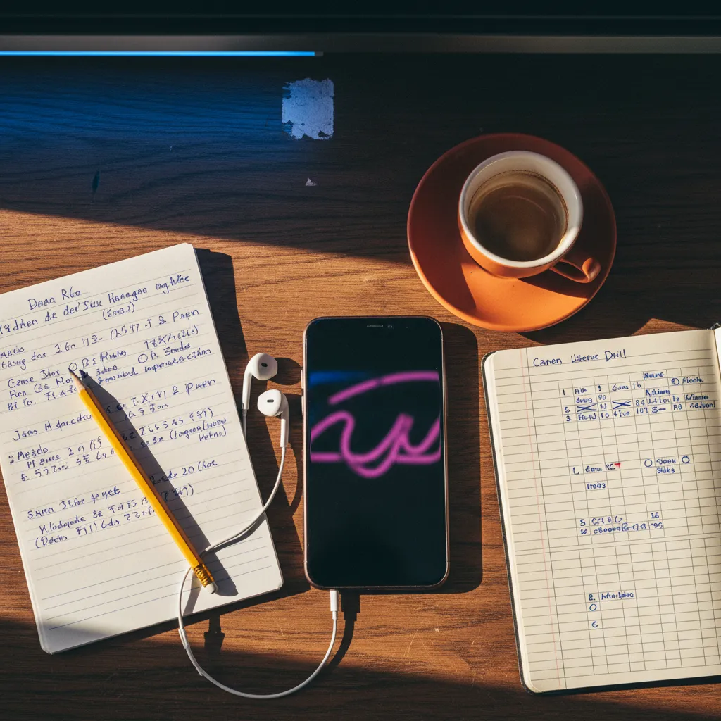 Language learner practicing listening comprehension with an AI conversation partner on a smartphone