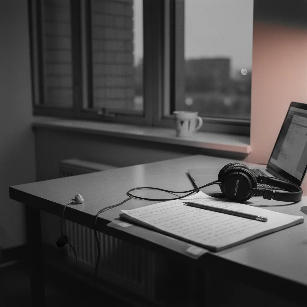 Learner practicing AI shadowing technique with real-time pronunciation feedback on screen