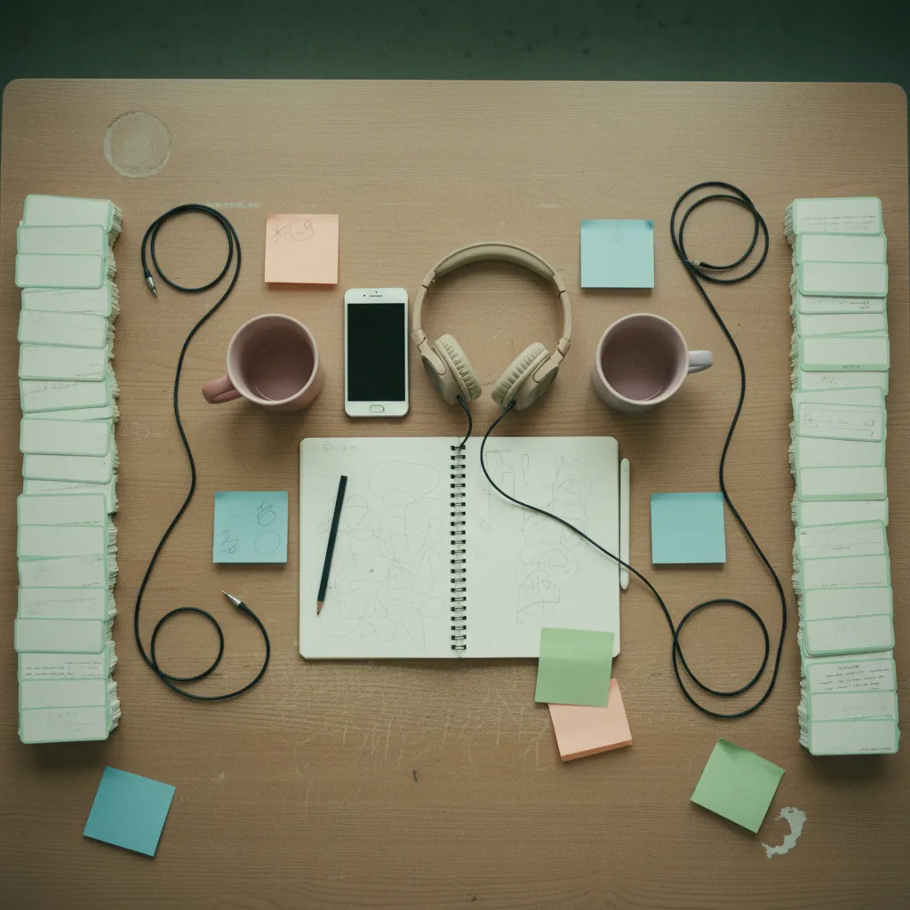 Language learner practicing conversation skills with AI tools and human partners