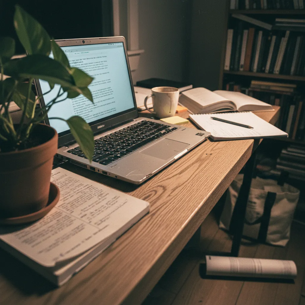 Language learner receiving instant AI writing feedback on a laptop