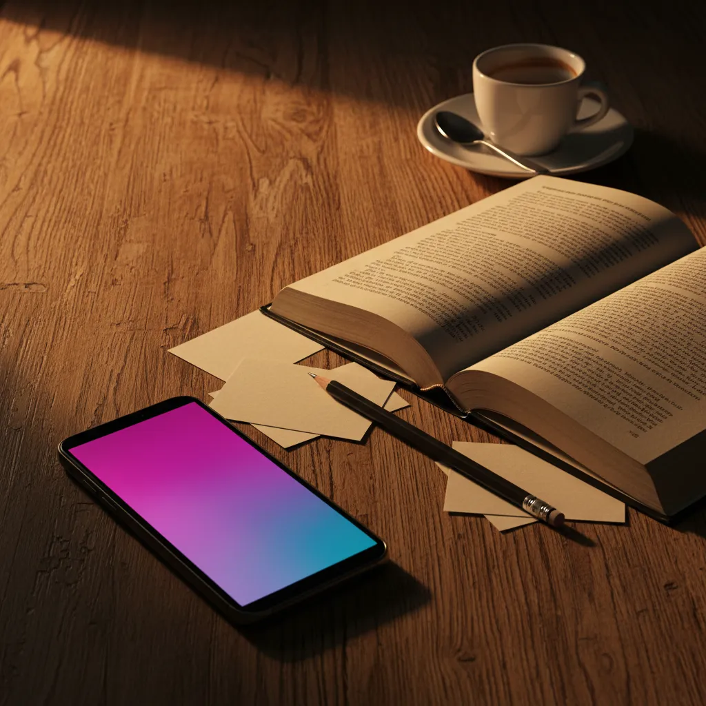 Person using an AI language app on their phone while studying for a language proficiency exam