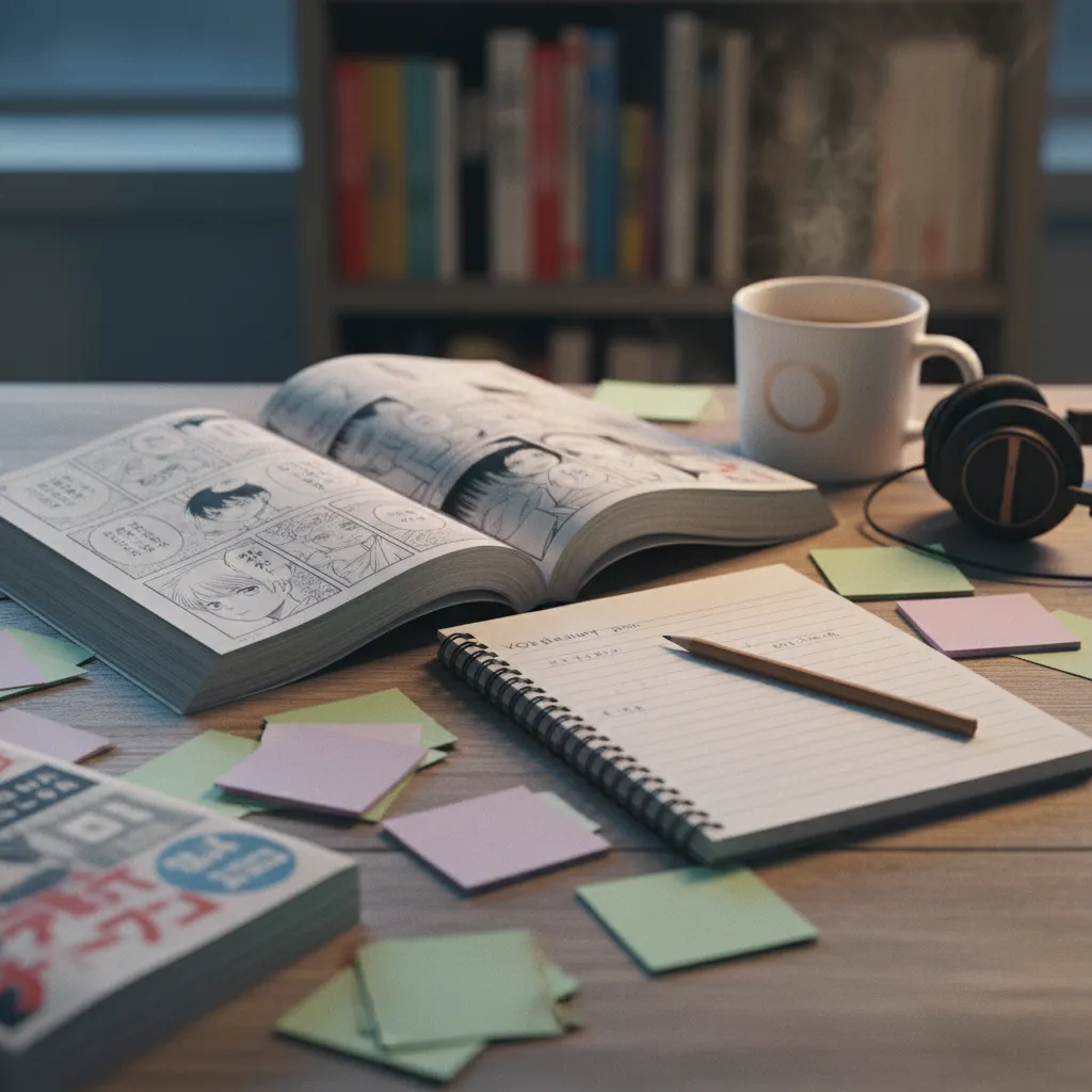 AI anime language learning pipeline showing dual subtitles, vocabulary mining, and conversation practice stages