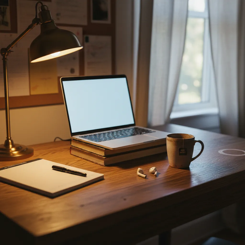 Freelancer practicing AI language conversation on laptop before client call