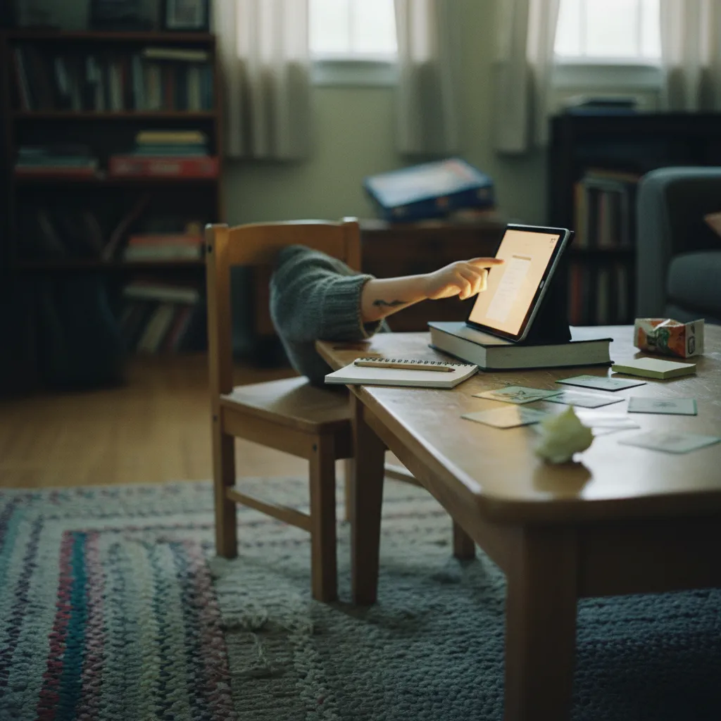 Child practicing Spanish vocabulary with AI app showing real-time feedback