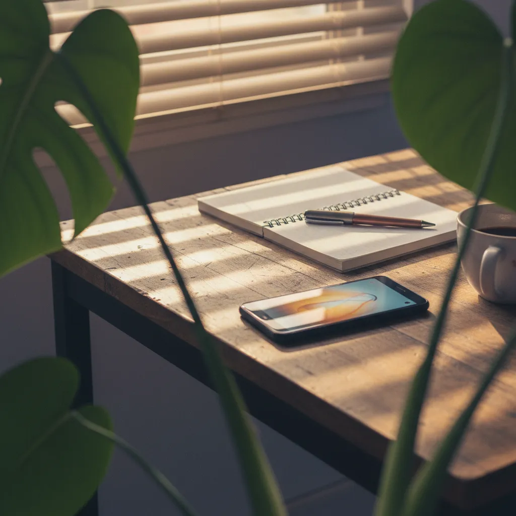 Language learner practicing conversation with AI on a mobile device in a relaxed setting