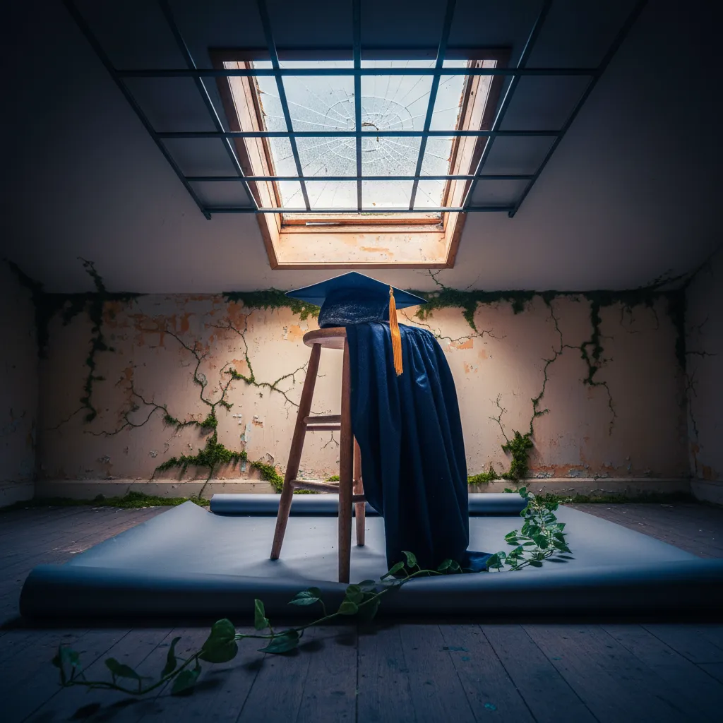 AI-generated graduation portrait in print-ready quality with cap gown and studio backdrop