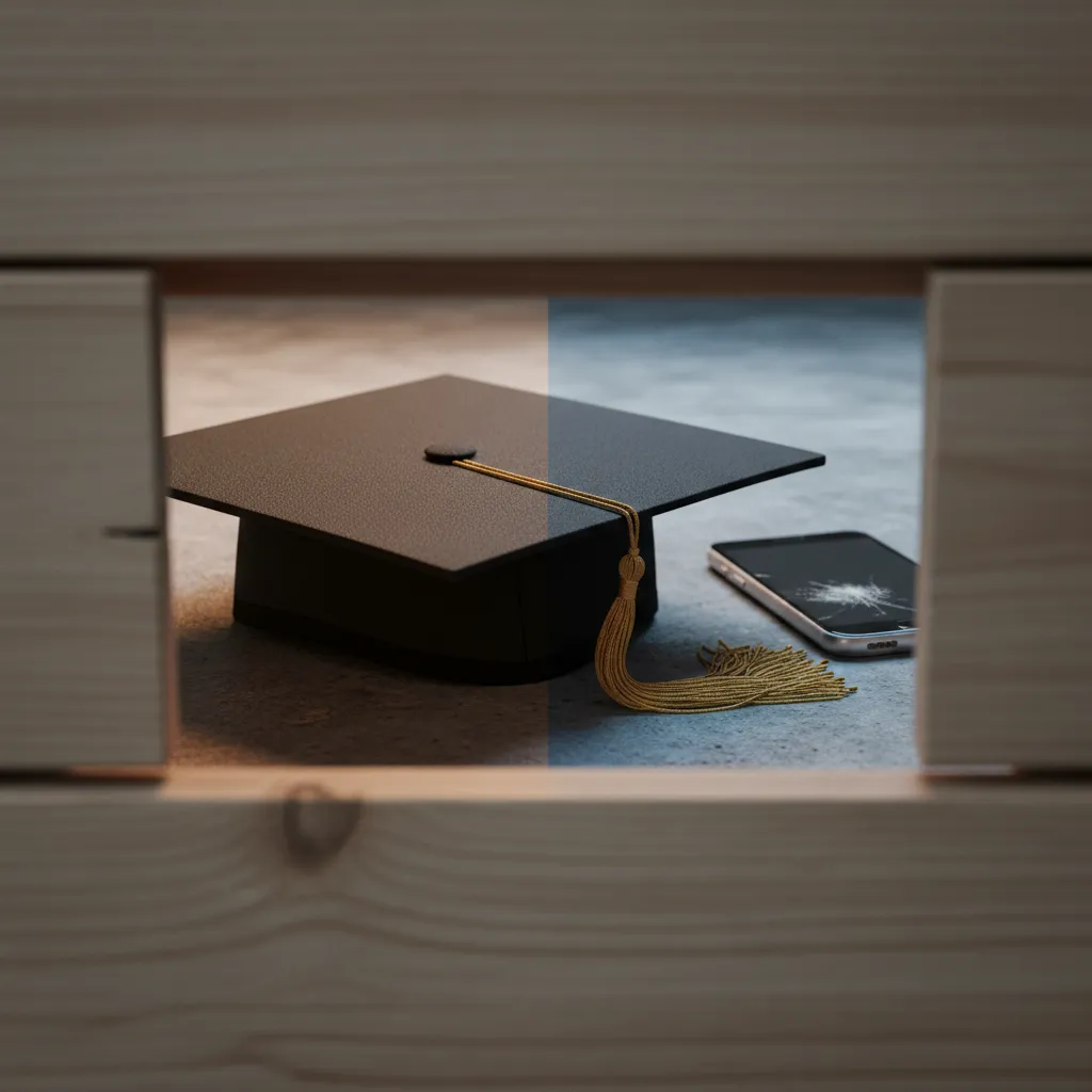 Well-lit selfie example next to an AI-generated graduation portrait showing the transformation