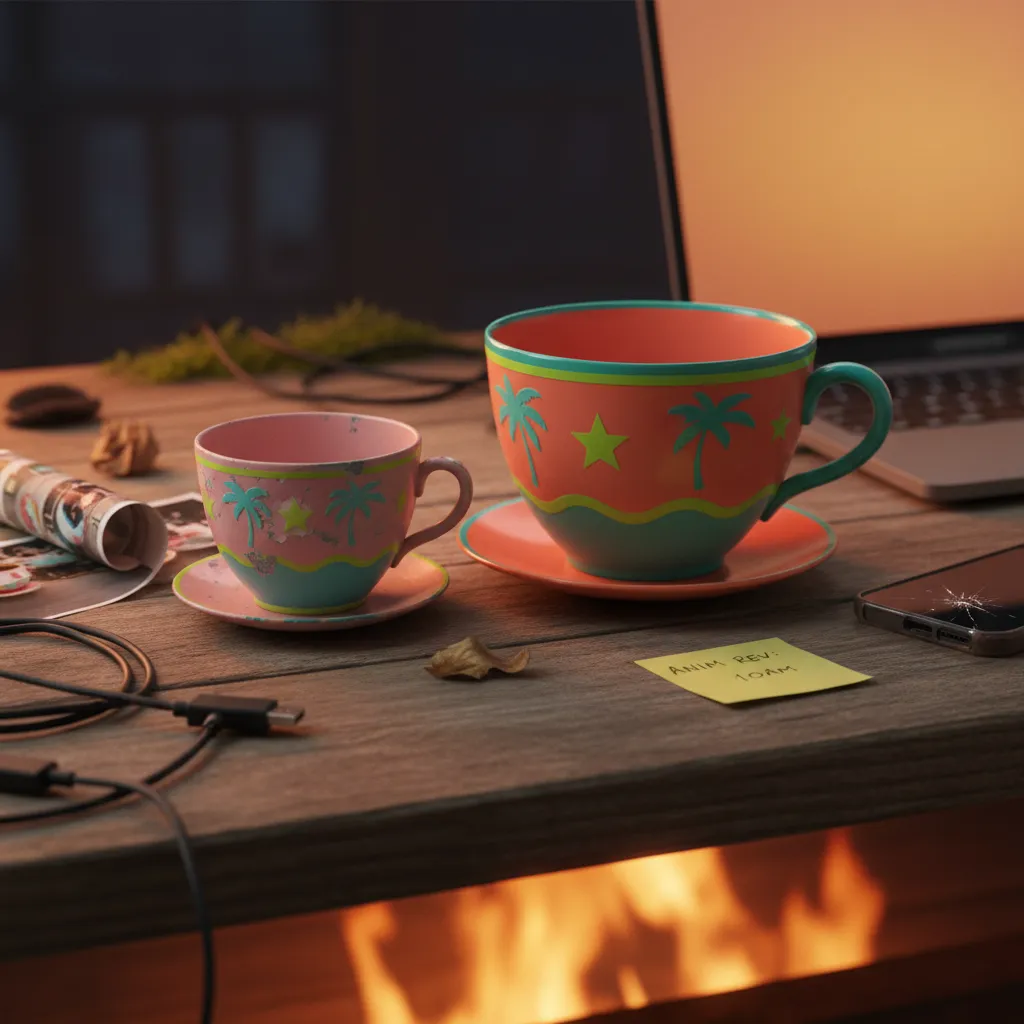 Side-by-side comparison of a childhood and adult version in the spinning AI teacup ride trend