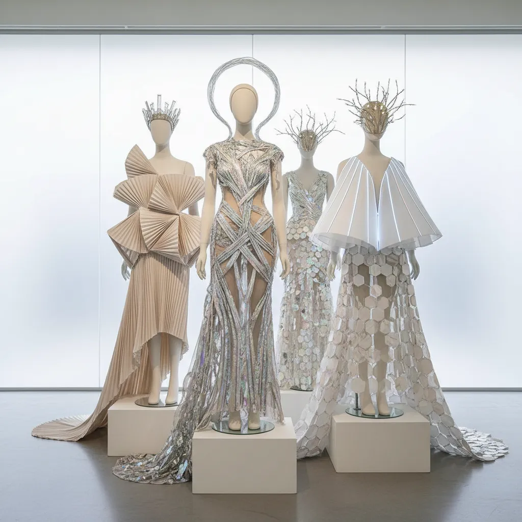 A grid of four different AI generated wedding dress styles on the same bride