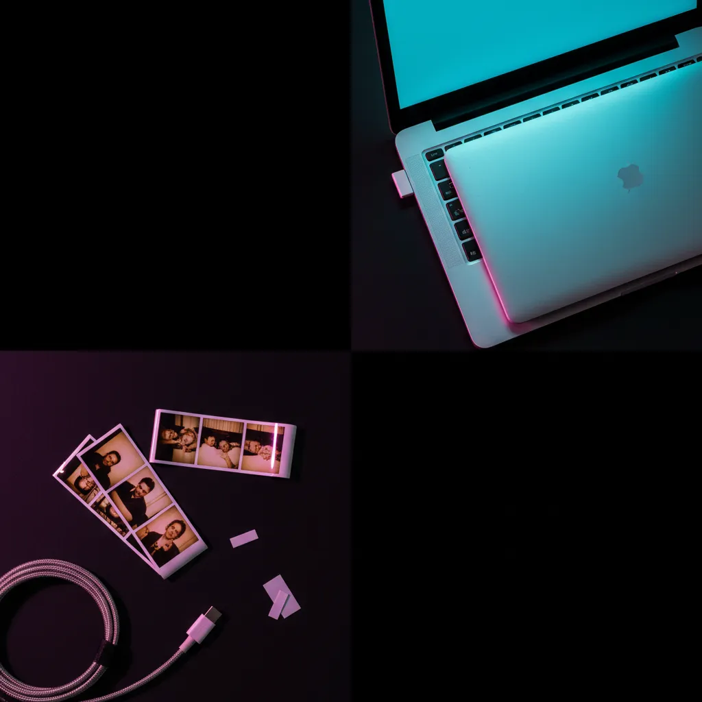 Three-panel AI webcam collage selfie showing emotional progression across frames with blue screen glow lighting