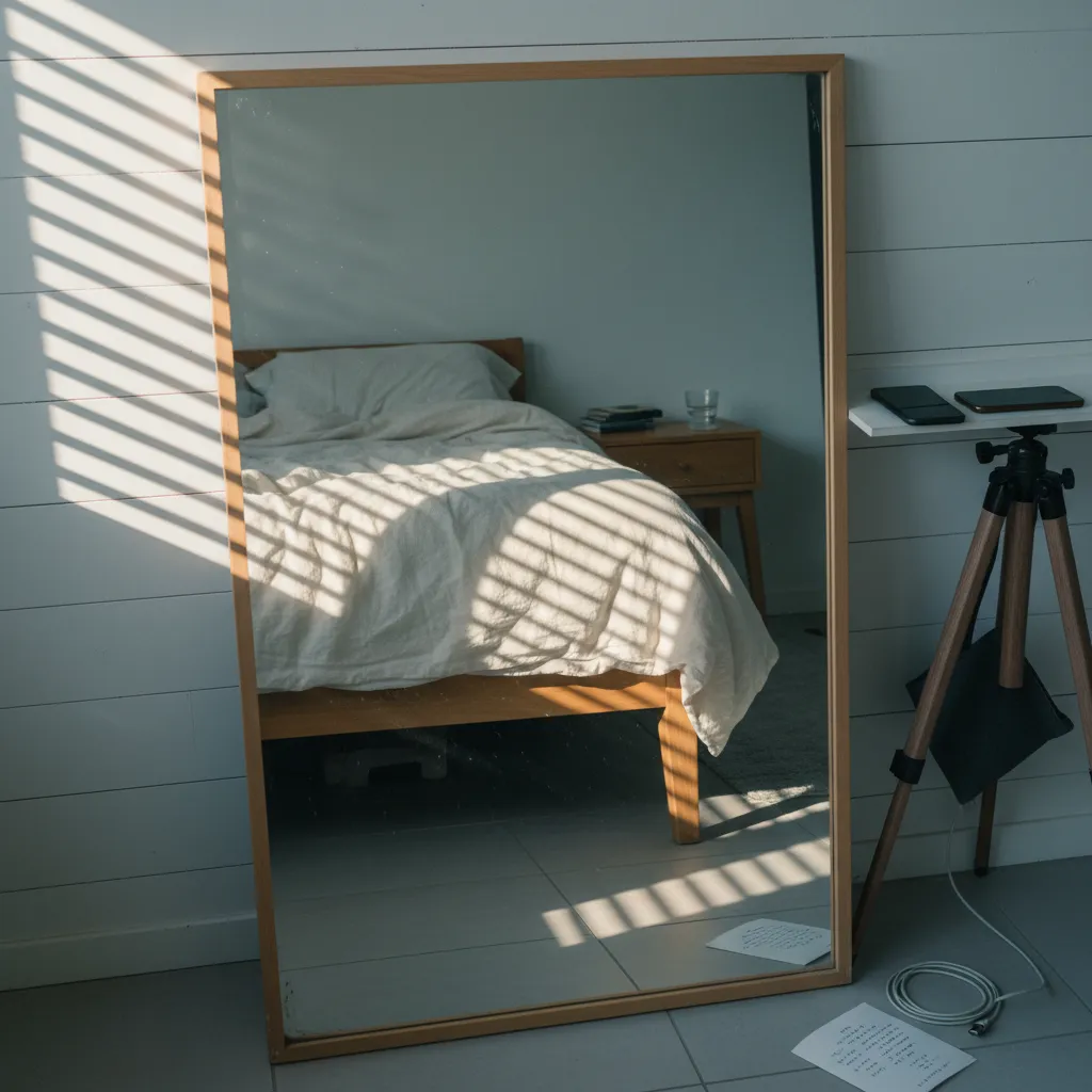 Example of an AI-generated couple mirror selfie showing correct spatial positioning and reflection