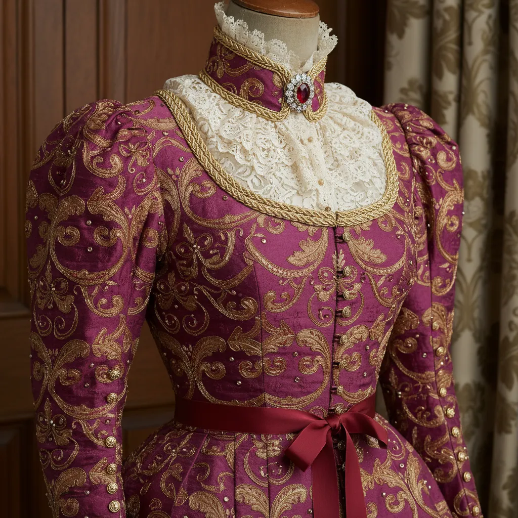 Prompt generation interface showing keywords for an AI vintage gown try-on