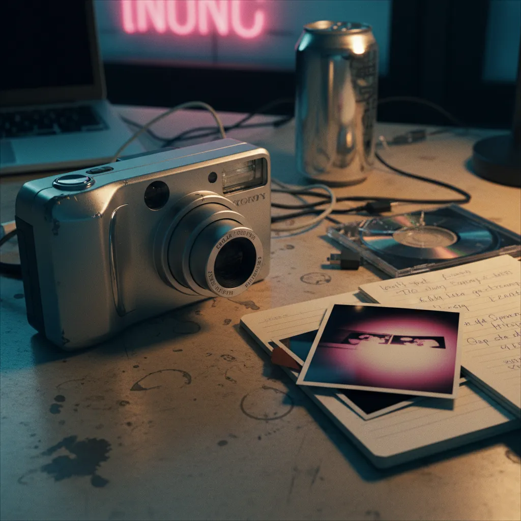 Example of 2006 digicam aesthetic with harsh flash and JPEG artifacts on an AI-generated selfie