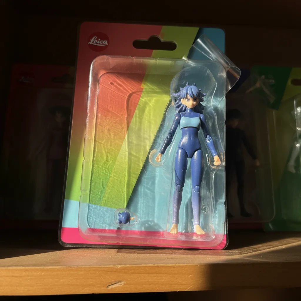 AI Bandai style collectible figurine generated from a selfie showing glossy PVC texture and blister packaging