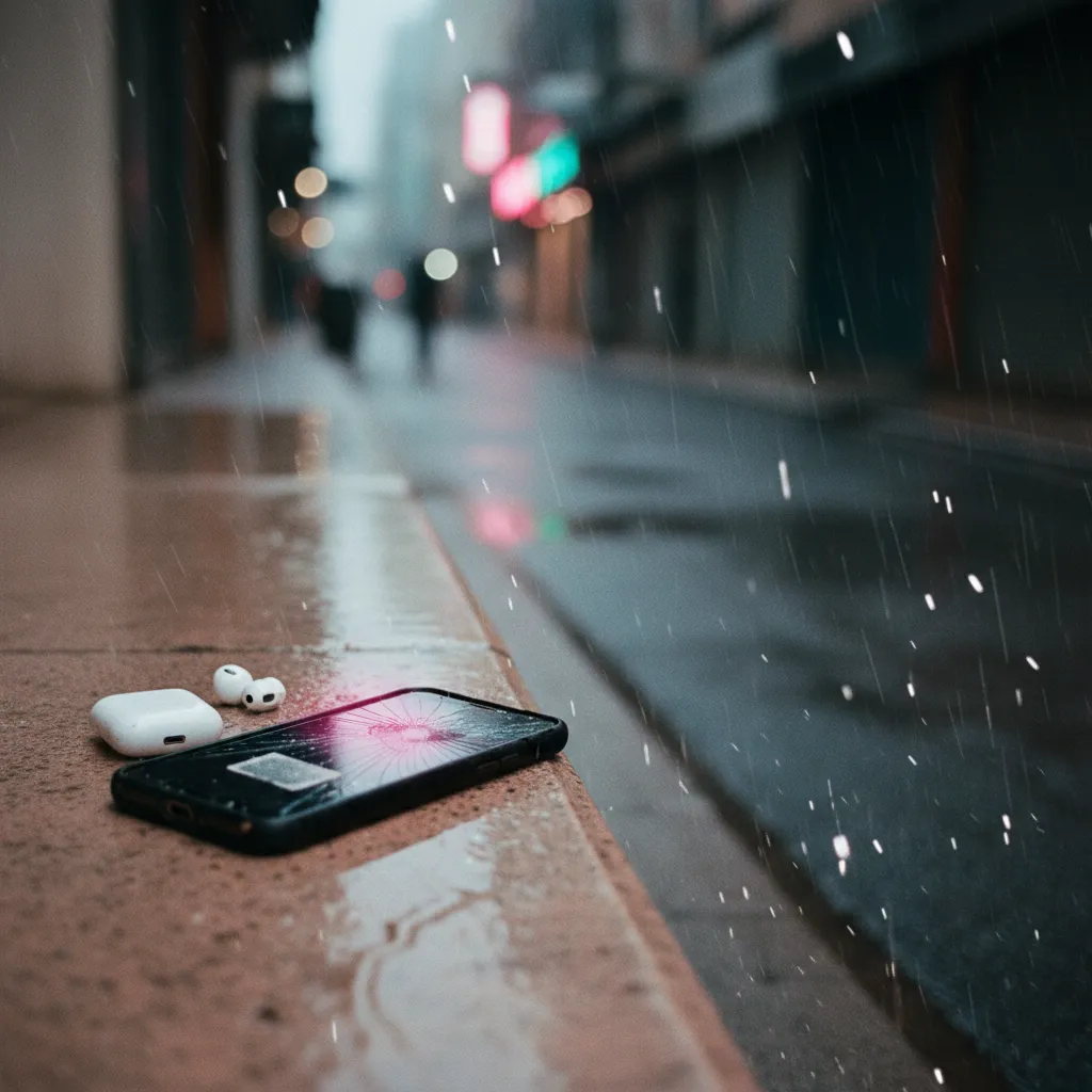 AI cyberpunk neon rain portrait with realistic rain streaks and magenta-cyan reflections on wet city street