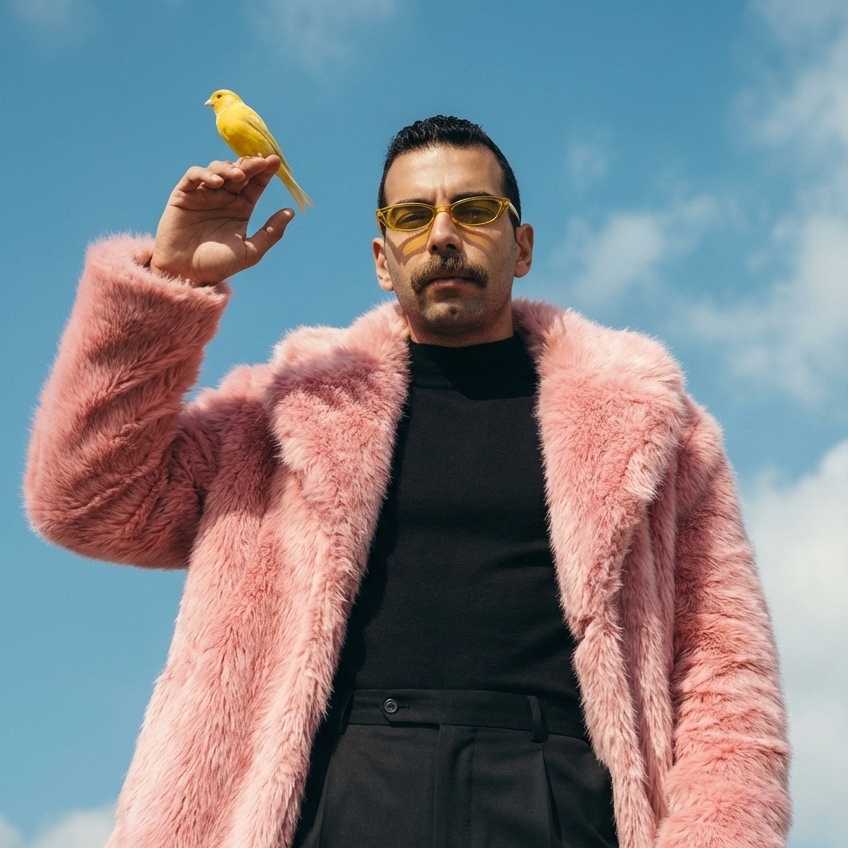 Stylized artistic portrait of person seated on Egyptian pharaoh throne with royal atmosphere