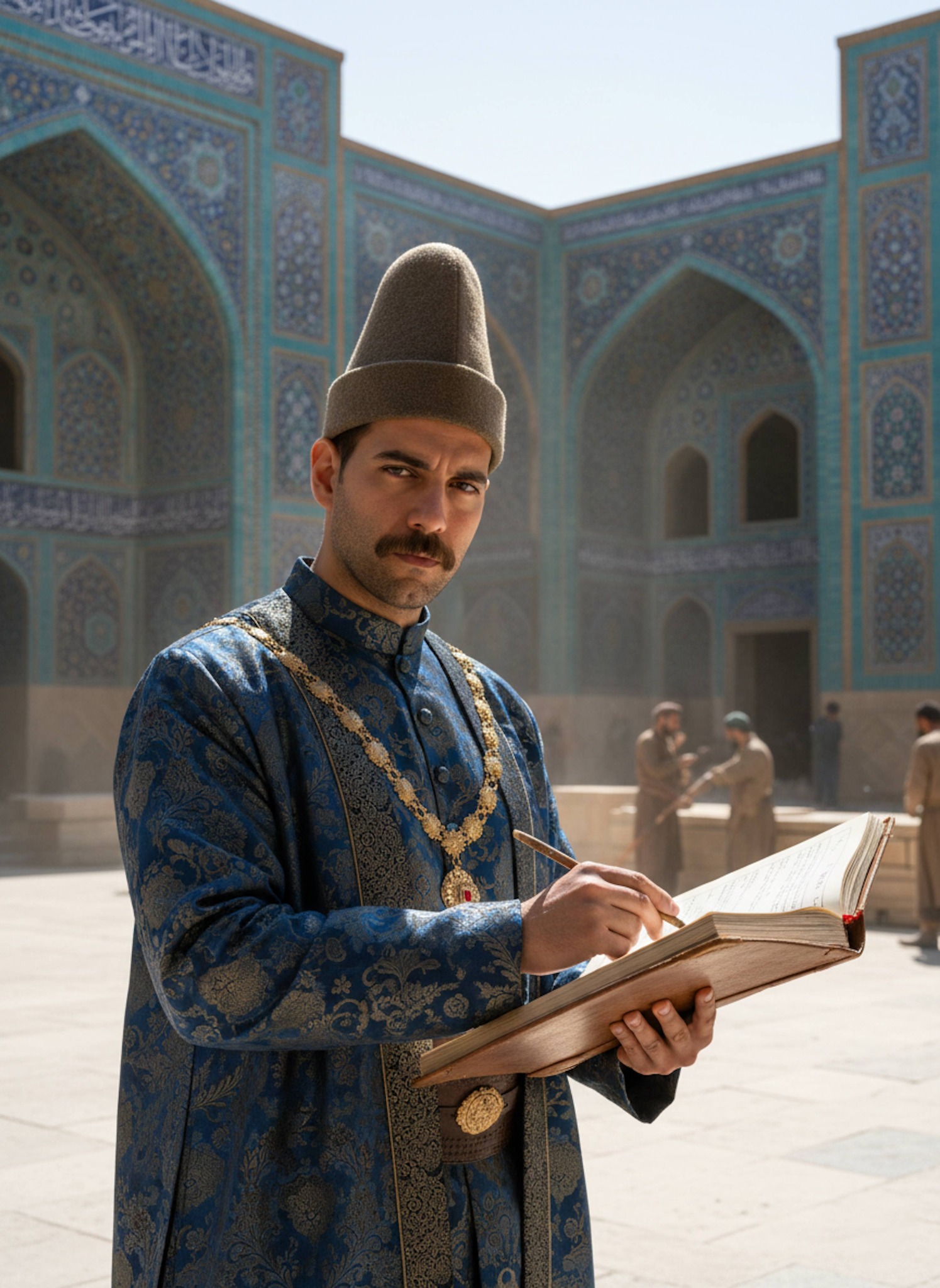 Cinematic portrait of a surveillance commander in a sealed executive suite with panoramic display screens