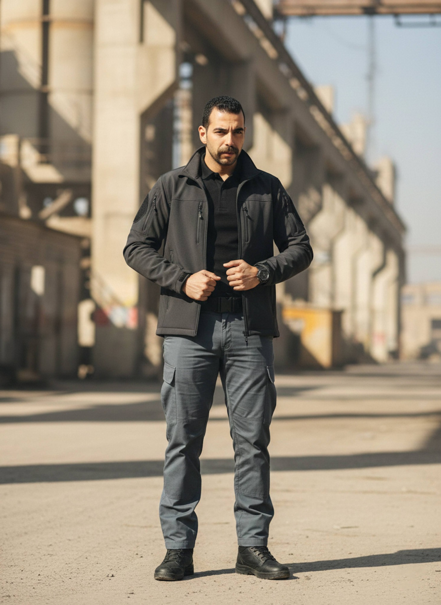 Atmospheric night portrait on a Cairo rooftop overlooking a major intersection during surveillance operation