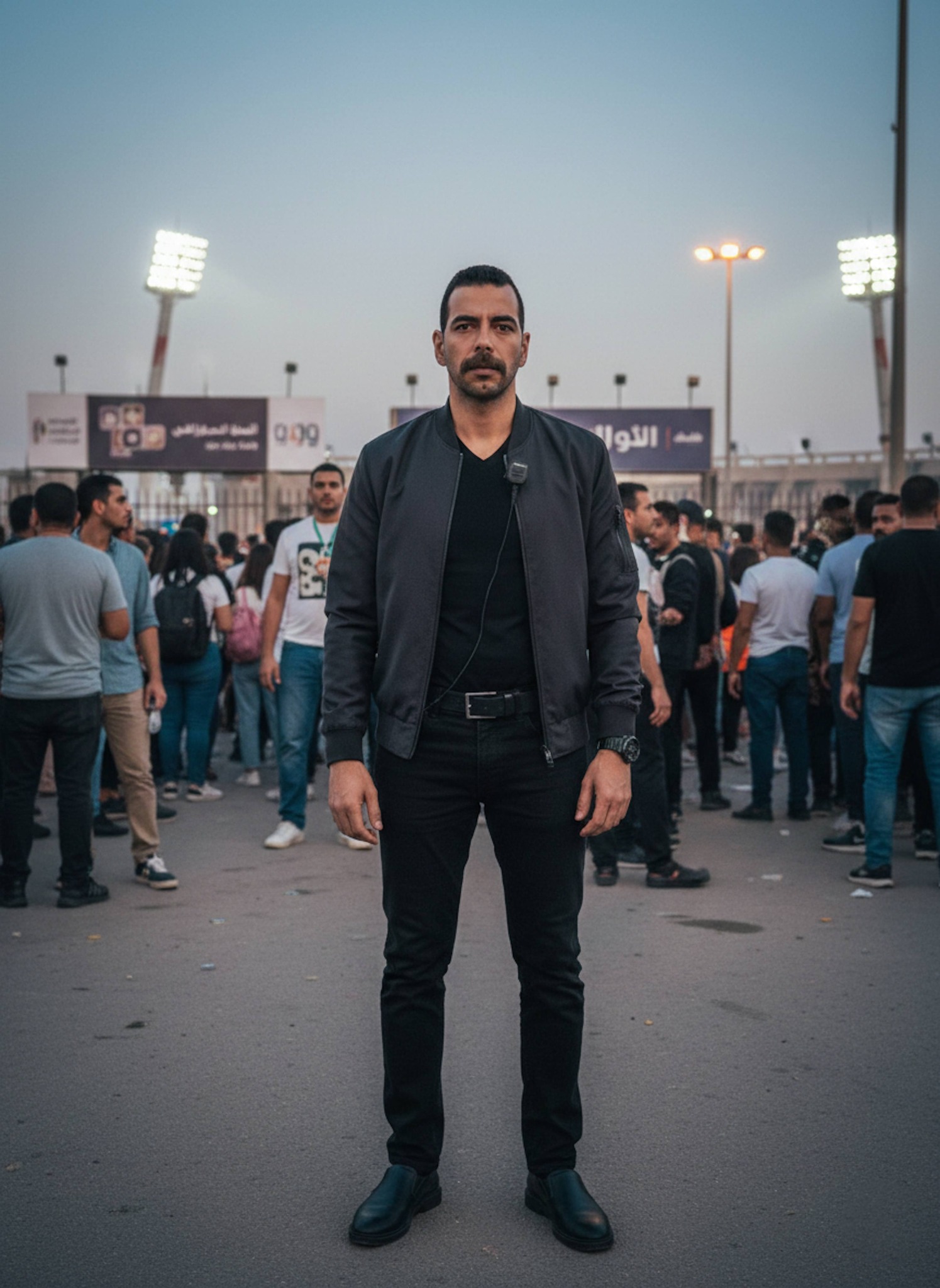Documentary portrait of a person blending into crowded downtown Cairo streets during midday foot surveillance